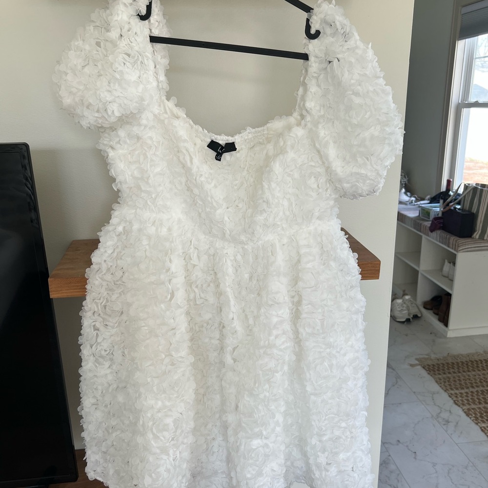 Precious Passion White Floral Puff Sleeve Babydoll Dress